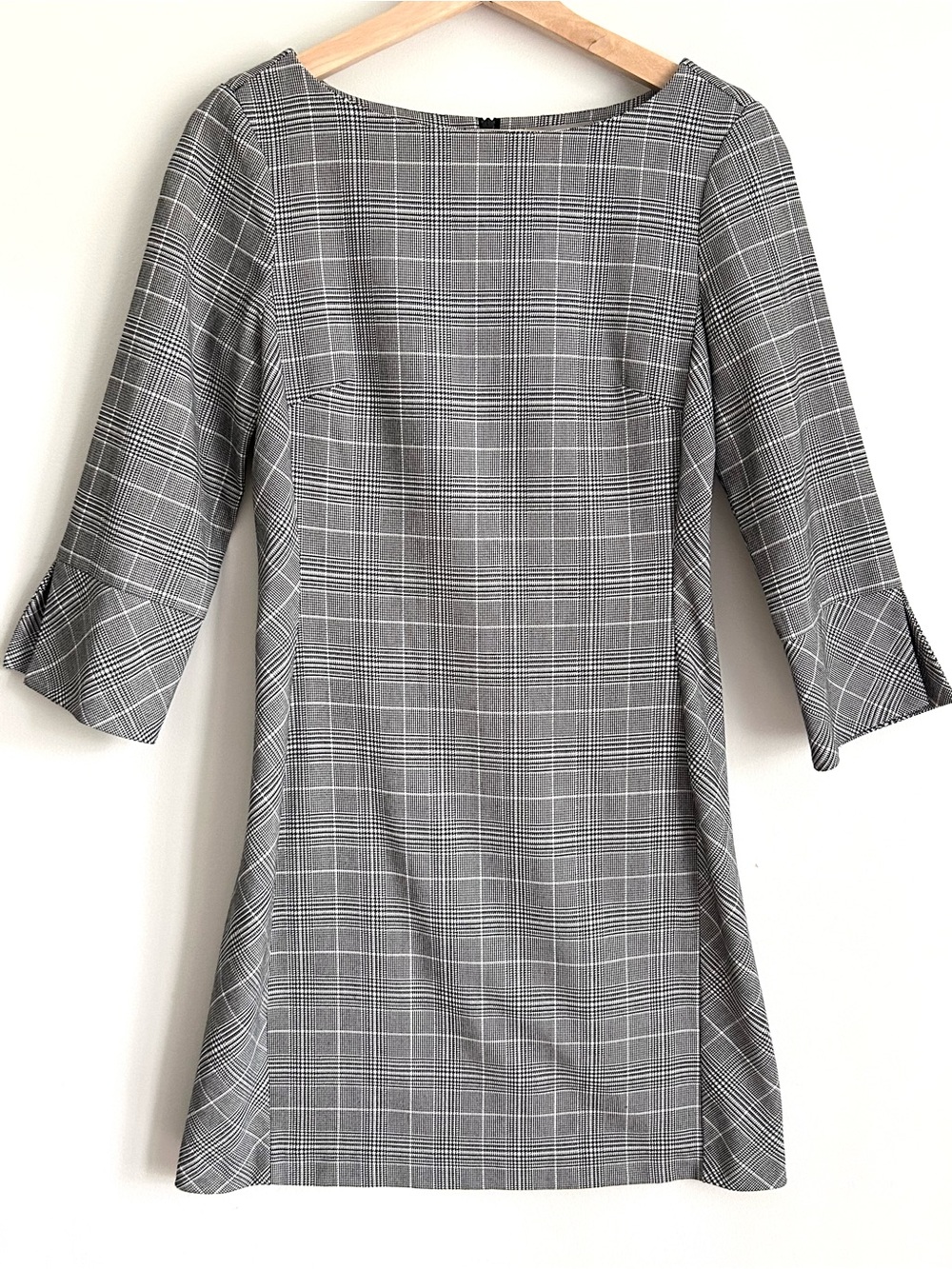 H&M Grey Plaid 3/4 Sleeve Sheath Dress, Size 4